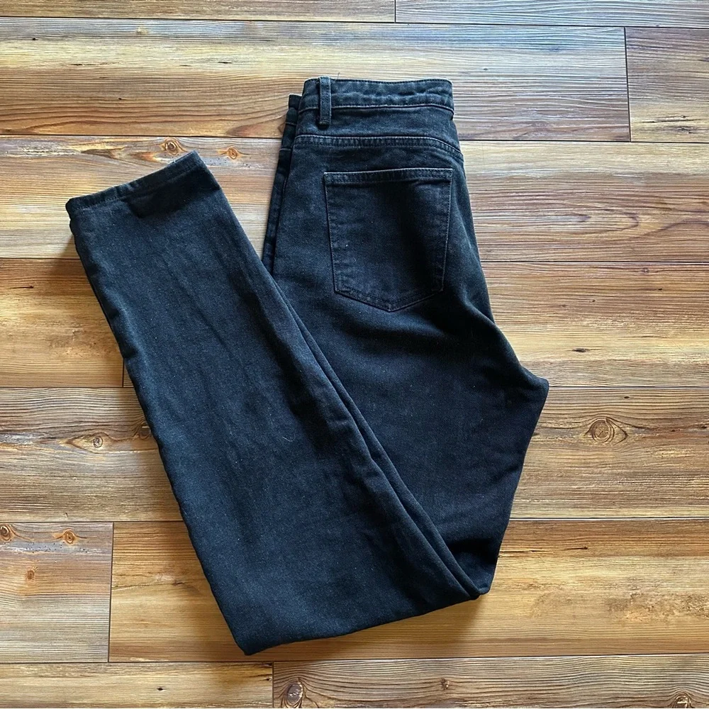 PrettyLittleThing Black Denim High Waisted Straight Leg Jeans Size 8 Tall/Long - Picture 1 of 7